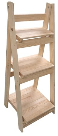 PROSBUD Regal Holz Holzregal Stehend Klappbar Bücherregal Schuhregal Mit 3 Ebenen 109 x 40 x 44 cm Standregal Leiter Kiefernholz Naturfarbe Stabil
