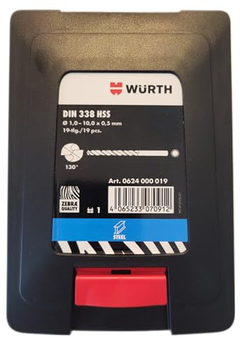 Würth Metalbohrer Set Ø 1,0-10,0 x 0,5 mm, HSS DIN 338 Typ RN 130° 19-tlg, Spiralbohrer Sortiment, ZEBRA-Premium