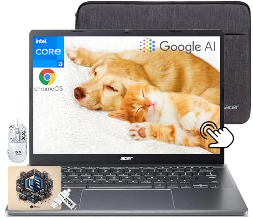 acer Chromebook Plus 514 Laptop con Google AI, Intel 8-Core i3-N305, 8 GB LPDDR5, 1 TB SSD, 32 GB USB C Flash Drive, 14 pollici FHD IPS Touch Screen, Wi-Fi 6E, Webcam 1080P, Chrome OS, mouse