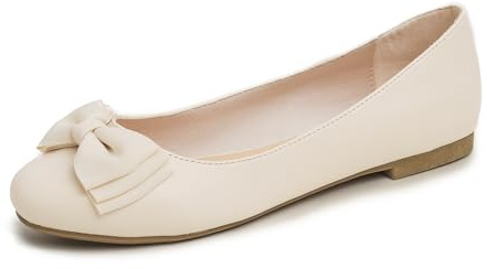 Feversole Women's Round Toe Cute Bow Trim Ballet Flats Dolly Shoes Ivory Vegan Leather 6 UK