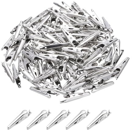 sourcing map 100Pcs Metal Alligator Clips 35mm Nickel Plated Spring Clamp Mini Alligator Clips for Laboratory Battery Electric Testing and DIY Craft Multi-Function Clamp