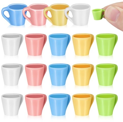 Abaodam 20 Stück Miniatur Tassen Set, Harz Puppenhaus Zubehör Becher, 5 Farben Mini Kaffee Teetassen für Spielzeuggeschirr, DIY Basteln und Feengarten Dekoration