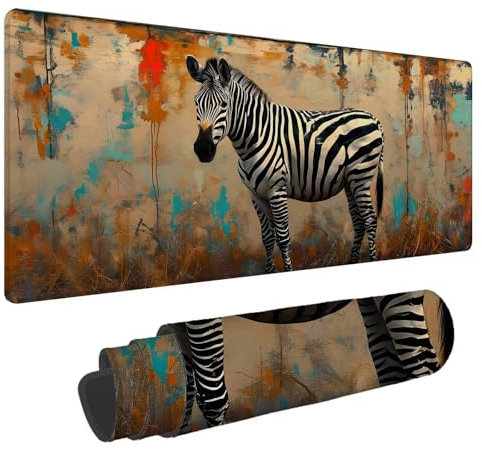 Tapis de Souris Couleur Tapis de Souris XXL Zèbre 1500x800x4mm Tapis Souris Gamer, sous Main Bureau Ordinateur Portable, Mouse Pad Bords Cousus Caoutchouc Antidérapante, pour Souris et Clavier A-41