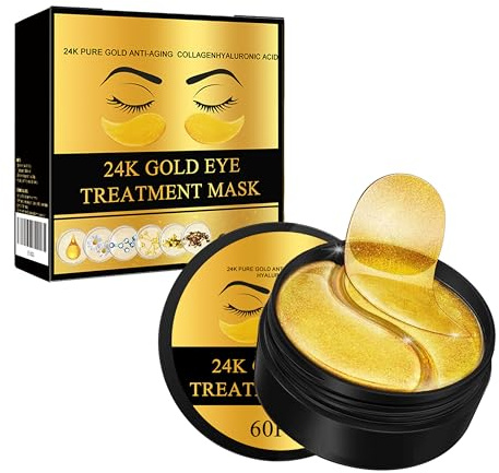 Maschera Trattamento Occhi in Oro 24K, 60 Pcs Patch Occhi, Antirughe con Collagene e Acido Ialuronico, Idratante, per Occhiaie e Borse