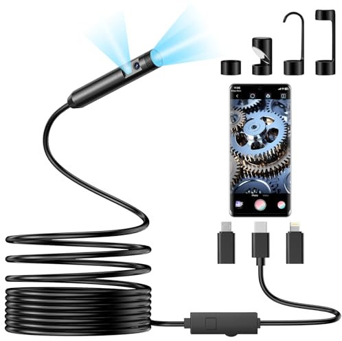 OneAmg Endoskopkamera mit Licht,1920P HD Doppellinse Endoskopkamera Handy mit 8 +1 LED Wasserdichtes IP67 Inspektionskamera Kein WLAN Erforderlich Endoskop Kamera für Android & iOS (16.4 ft/5m)