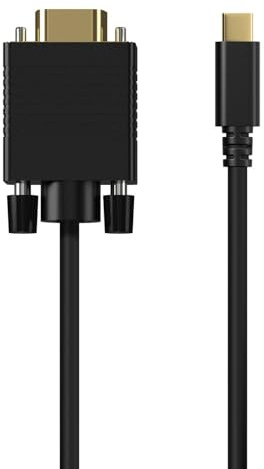 VoltShine Câble convertisseur USB-C vers VGA, 0,8 m, noir, permet de connecter des appareils USB-C à des écrans VGA, idéal pour les présentations et les projections.