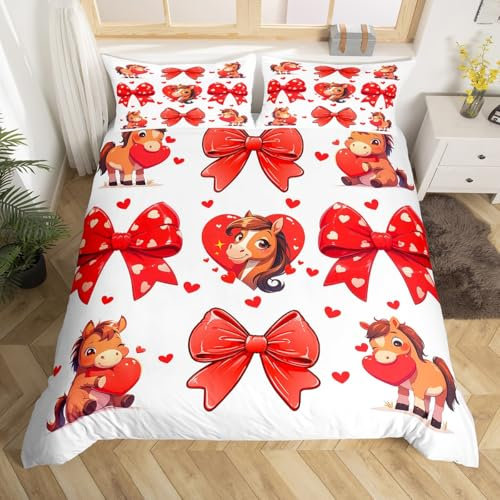 Set di biancheria da letto matrimoniale con grazioso fiocco di cavallo, stile rustico rustico per amanti dei cavalli