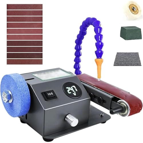 Mini Afilador Eléctrico De Cuchillos, Lijadora De Banda Doble Para Uso En Seco Y Húmedo Con Pantalla Digital Y 10 Bandas Lijadoras, Ajuste De Velocidad De 0 a 13 000 Rpm Para Pulir Metal Y Madera