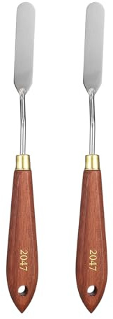 QUARKZMAN 2pcs Couteaux à Peinture 2.56 x 0.67 Spatula Rouge/Argent | Outil Peinture, Couteaux à Peinture Avec Trou Manche En Hêtre, Lame En Acier Inoxydable, En Forme larme, 8.46 Longueur