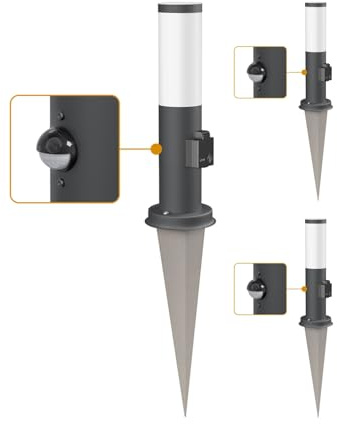 ledscom.de 3 pzas. luz de bolardo PORU Sensor con pincho de suelo para exteriores, 38cm, antracita, casquillo, incl. lámpara E27 471lm, blanco extra cálido