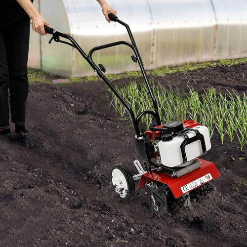 Fresa da giardino con motore a due tempi e motore da 1,9 kW, motozappa con struttura in acciaio al manganese, fresa a terra con 4 lame e larghezza di lavoro di 30 cm, ideale per coltivazioni, frutteti
