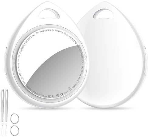 QCOQ Tracker Tags 2 Pack Blanco, Buscador de Objetos Bluetooth Compatible con Buscar Apple (Sólo iOS), Smart Localizador Bluetooth para Llaves, Equipaje, Cartera, Mochila, Batería Reemplazable