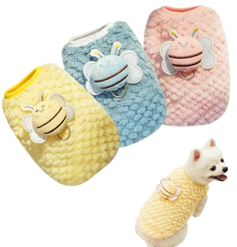 3 Pcs Colorful Kitten Clothes, Bee Pattern Dog Clothes for Chihuahua Yorkie, Soft Puppy Jumper for Mini Newborn Dogs and Cat, Cute Teacup Dog Cat Vest (XS,2.2-3.31LBS)