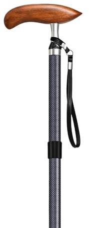 Premimax Carbon Fiber Folding Walking Cane for Men & Women, Lightweight Adjustable Travel Cane with Solid Wood Handle, Quad Tip & Carry Bag, Supports up to 300 lbs