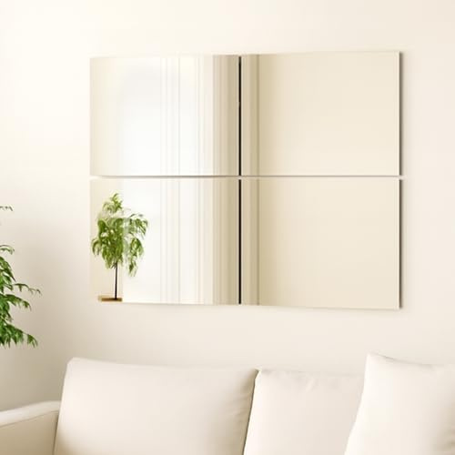 Shoze 6Pcs Self Adhesive Mirror 30x30x0.3cm Glass MirrorTiles Full Length MirrorTiles Adhesive Real Glass Frameless Wall Mirrors for Bathroom Living Room Kitchen (30 * 30cm 4PC)