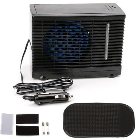 CashMuch Enfriador de aire portátil de 24 V con tanque de agua para el hogar, coche y camping, ventilador de refrigeración compacto con filtro de aire y humidificador, color negro