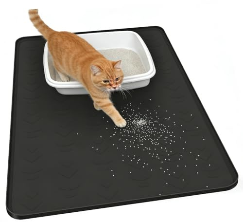 Kattlådematta, 86 x 56 cm Stor Kattlådematta, Vattentät Kattmatta Underlägg, Silikon Kattströmatte, Vattenbeständig, Halkskydds, Lätt att Rengöra Mjuk, Kattströmatte