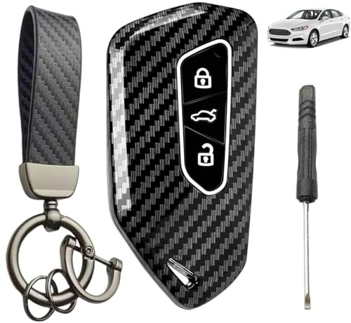 Schlüsselcover für VW Golf 8, Cupra Formentor/Terramar, Skoda Octavia | TPU Schlüsselcover| 3-Tasten| Carbon Design| Barrierefreie Signalübertragung| 360° Schutz| inkl Schlüsselanhänger