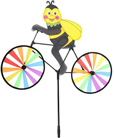 Hperu Moulin à Vent d'abeille Animale, Abeille 3D Mignonne sur vélo, Moulin à Vent de Jardin, Ornements de piquets d'animaux et Jouets 'extérieur pour Enfants sur vélo