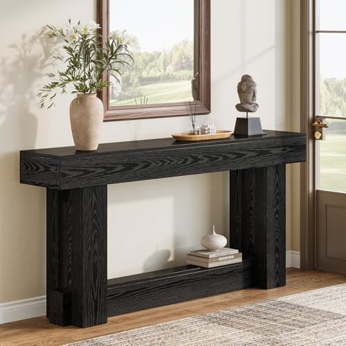 Tribesigns 160 cm Konsolentisch, schmaler Flurtisch aus Holz, Sofatisch mit Stauraum für hinter die Couch, ideal für Flur & Wohnzimmer (Schwarz)