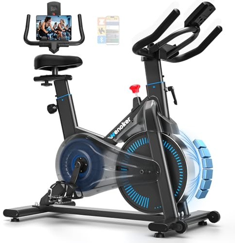 Wenoker Cyclette con App,Ergometro Silenzioso con Resistenza Magnetica,Spinning Bike da Interno per Allenamenti Cardio Domestici, Fino a 160 kg