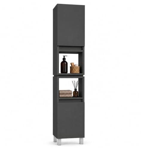 paplinskimoebel - Badezimmerschrank Anthrazit ARIZA, 161x28x25 cm, 6 Einlegeböden, Soft-Close, Stehend oder Hängend, Grau Matt, Midischrank, Gäste WC&Bad für Kosmetik, Links rechts, Anti-Fingerabdruck