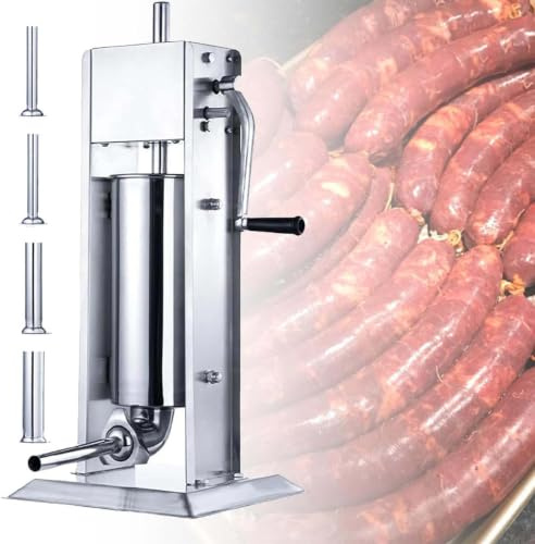 Macchina per insaccatrice per salsicce in acciaio inossidabile,macchina per salsicce verticale manuale con 4 tubi di riempimento e doppia velocità,capacità 3/7L per uso domestico in cucina commerc 3L