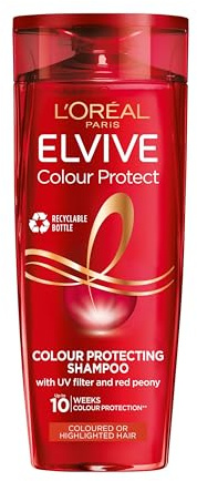 L'Oreal Paris Shampoo For Coloured Highlighted Hair, Elvive Colour Protect With UVA/UVB Filters, Britain's No.1 Formula For Radiant Vibrant Colour And Radiance, Prolongs Intensity For 28 Washes, 700ml