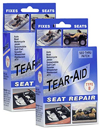 Tear-Aid Vinyl Seat Repair Kit, Type B Clear Patch for Vinyl and Vinyl-coated Materials, Works On Cars, Motorcycles, Jetski, Boats & More, Blue Box, 2 Pack