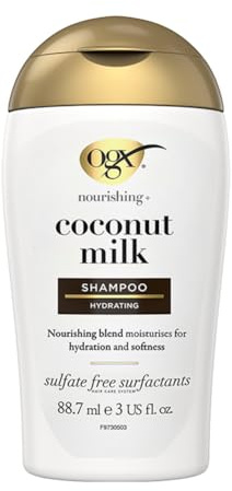 OGX Nourishing Coconut Milk Shampoo (88,7 ml), feuchtigkeitsspendendes Haarpflege Shampoo in Reisegröße mit Kokosmilch und Kokosöl für trockenes Haar
