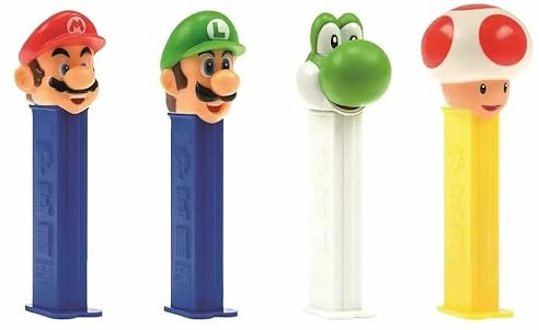 PEZ Nintendo Character Sweet Dispensers, Strawberry & Lemon Flavoured, Multipack of 12 (2 x Refill Pack Per Dispenser)