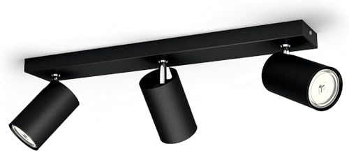 Philips myLiving Kosipo 3-er Deckenspots (3 x 5,5 W), elegante Deckenlampe mit 3 flexiblen Spots, GU10 Spotlampe ohne Leuchtmittel, schwarz