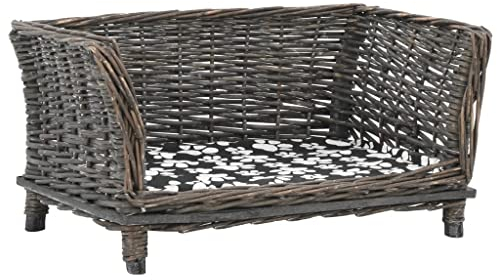 vidaXL Hundekorb mit Kissen Hundebett Haustierkorb Hundeschlafplatz Weidenkorb Hunde Schlafplatz Hundekörbchen 50x33x30 cm Natur Weide