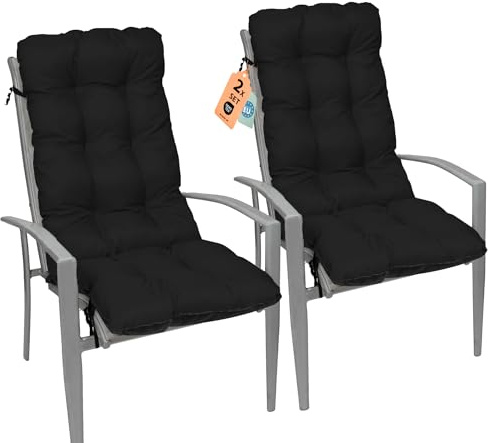 Outdoor Sitzkissen Stuhlkissen - 2er Set 48x123 cm - Made in EU, Wasserdichtes & UV-beständig Gartenkissen Rückenkissen - Stuhlauflage Stuhlpolster für Balkonstühle - Schwarz