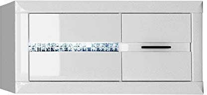 Beauty.Scouts Hängevitrine Vitrine Diamond Hochglanz weiß Glas 102,4x51,4x40,6cm (B/H/T) Vitrinenschrank Hängeschrank Wandschrank Wandvitrine Wandregal Wohnzimmervitrine Wohnzimmerregal