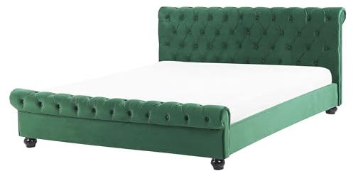 Beliani Polsterbett Doppelbett 160x200 Grün Samtstoff Kopfteil Fußteil Lattenrost
