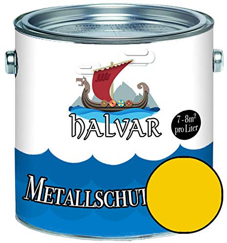 Halvar Metallschutzlack MATT Gelb RAL 1000-1037 Metallfarbe besonders robuster Kunstharzlack Wetterbeständig & perfekter Langzeitschutz Metall (2,5 L, RAL 1021 Rapsgelb)