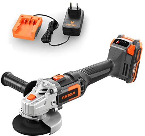Meuleuse d'angle sans fil FUXTEC 20V FX-E1WS20 – avec batterie 2Ah, chargeur 1A et poignée latérale - diamètre du disque : 115mm, vitesse max. 7500 tr/min