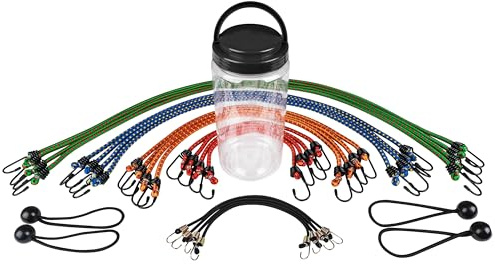 WALSER Spannbandset, elastische Gepäckspanner 24 Stück, Spanngummi für Transport, Spanngurte mit Stahlhaken, strapazierfähiges Spannseileset