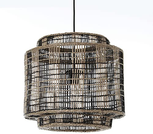 LUSSIOL - Hängeleuchte NAIROBI, Rattan, Natur/Schwarz, Ø 40 cm, E27 60 W, für Wohnzimmer, Schlafzimmer, Flur, Hotel, Bar
