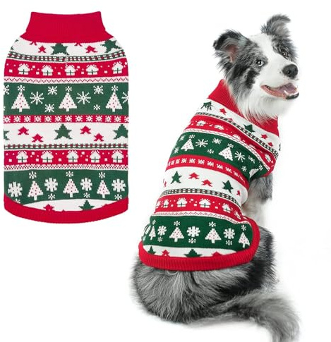 PUPTECK Christmas Dog Jumpers - Soft Warm Outfit Dog Sweaters Cold Weather Knitted Clothes for Small Medium Large Dogs Winter Wearing Costume
