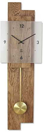 Natuhr Pendeluhr Holz Räucherwald geräuscharm Massivholz Eiche rustikal Mineralglas U.T.S. Uhrwerk Made in Germany (Pendeluhr Eiche dunkel Pendel Gold, Quarzuhrwerk)