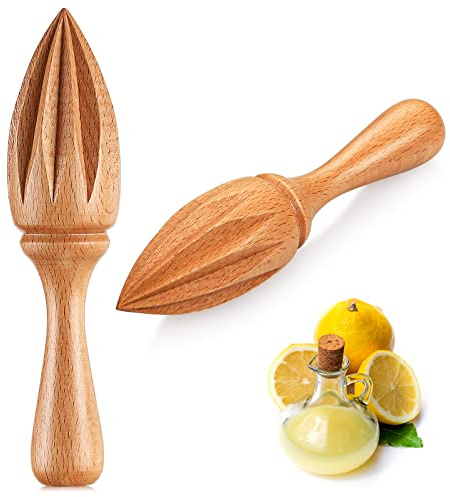 Sieral 2 Pcs Wooden Lemon Juicer Hand Reamer Beech Wood Citrus Manual | Handheld Citrus Squeezer for Oranges Limes, Natural Wood Kitchen Tool, Manual Juice Extractor for Home Bar Cafe Daily Use