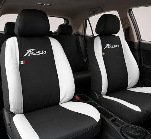 Auto Accessori Lupex - Sitzbezüge für Autositz, kompatibel Autositzbezüge für Fiesta, schwarz weiß, Made in Italy, Set Sitzbezüge für Vorder- und Rücksitze, Polyester-Gewebe, Auto-Innenbezüge