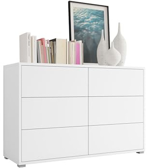 Mirjan24 Kommode Gesita K6SZ mit 6 Schubladen (Weiß) | Grifflose Schubladenkommode mit matten Fronten, Push-to-open-System und kratzfester Oberfläche, B/H/T: 120/73/41 cm