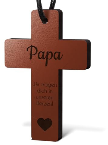 Personalisiertes Kreuz fürs Auto zum Aufhängen - Autoanhänger Echt Leder mit Wunsch Gravur für Innenspiegel - Dekoration innen Geschenk - Rückspiegel Anhängerkreuz Glaube - Zubehör für Autospiegel