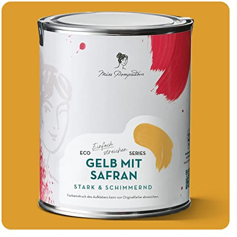 MissPompadour seidenmatte Holzfarbe Innen & Außen 1L Gelb mit Safran, Möbelfarbe ohne Schleifen - Farbe für Holz, Metall, Kunststoff - Holzlack, Möbellack schnelltrocknend mit hoher Deckkraft