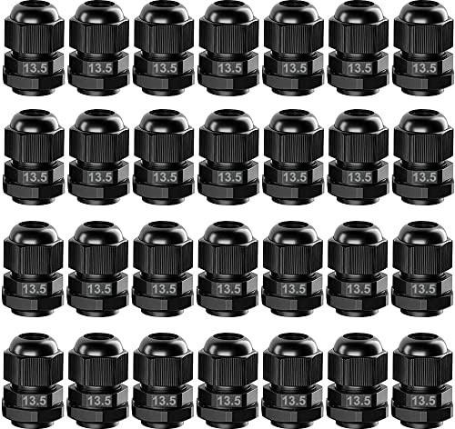 GUUZI 28st PG13.5 Kabelgenomföring, IP68 Vattentät Plast Justerbar 6-12 mm Kabelförskruvningar med Packningar (Svart)