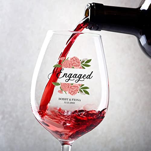 Rimego Adorno de Navidad de compromiso personalizado 2023, copa de vino tinto de 17 onzas, juego de 2 copas de vino personalizadas para vinos rojos y blancos para degustación de vino profesional