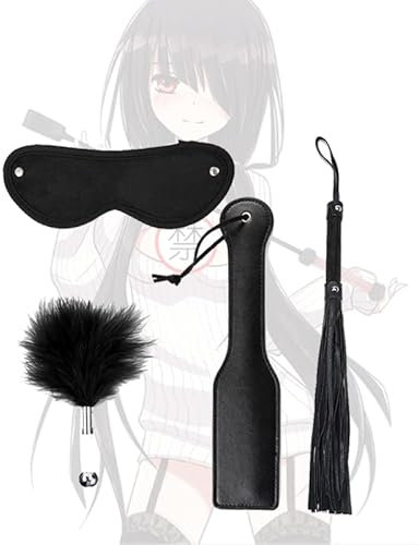 Ensemble de 4 pièces en cuir et chatouilleur de plumes （Black）